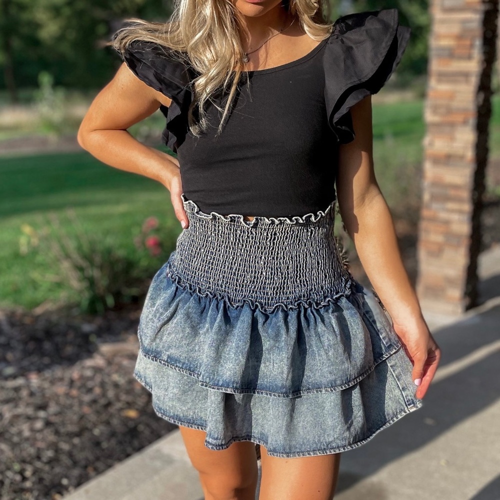 NWT Denim tiered mini skirt